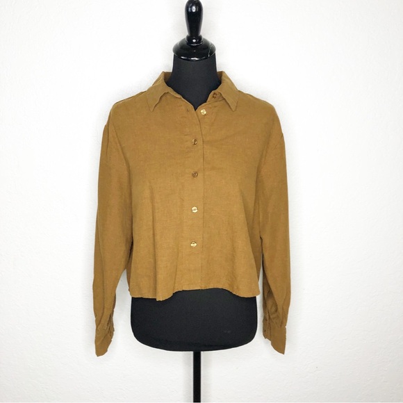 Velvet Heart Tops - Velvet Heart caramel golden brown linen button down top size Medium